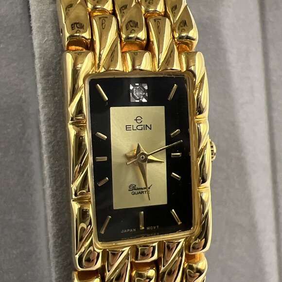 Ladies Elgin Goldtone Watch Diamond Quartz Vintage 1990s Works EM724 main image 7